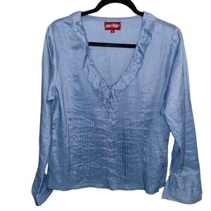 Noreen Phillips Linen Top Blouse Shirt Womens Size 12 Pintuck Ruffle Lagenlook